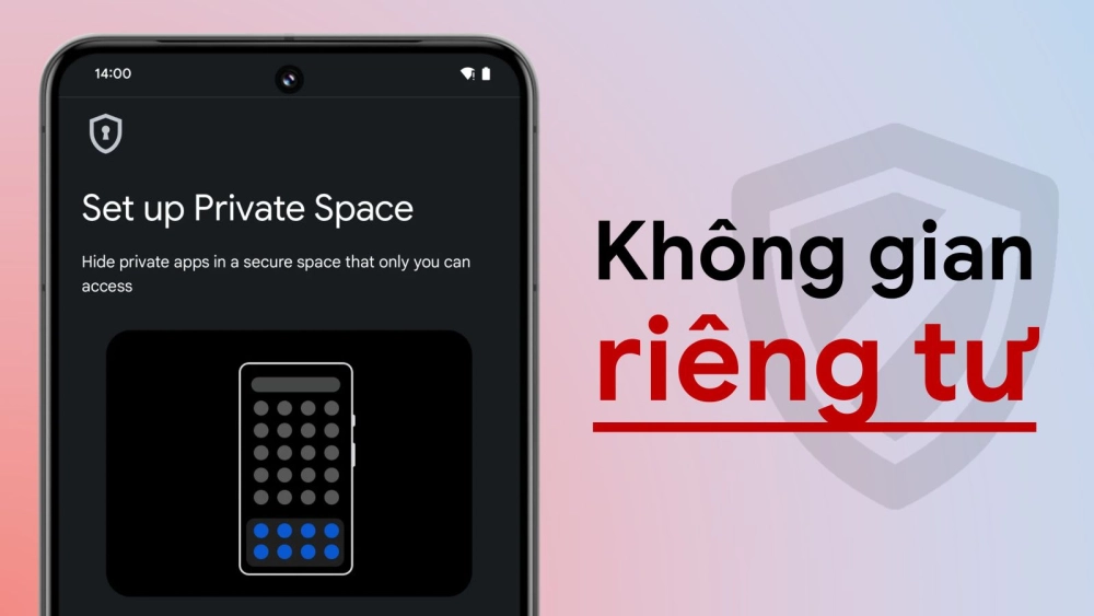 Giao diện Không gian riêng trên Android với các ứng dụng được ẩn.